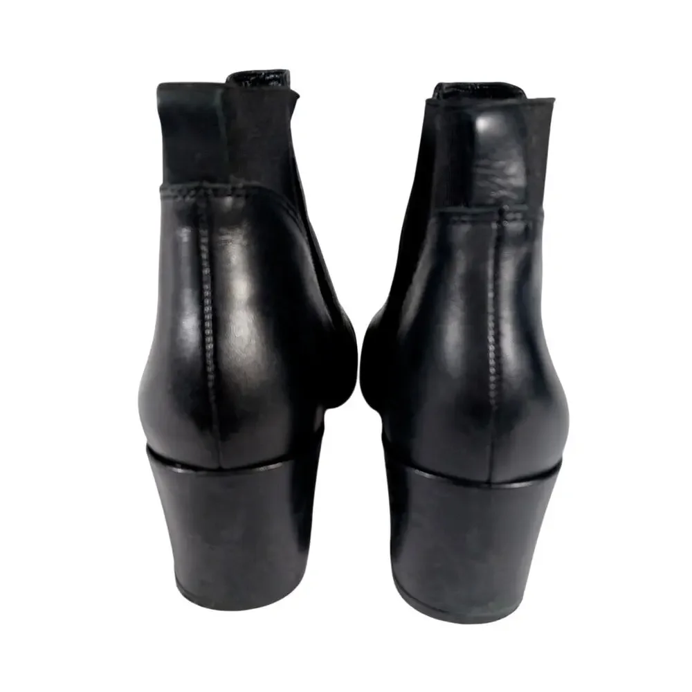 TALBOTS! BLACK GENUINE LEATHER, ELASTIC SIDE INSET, CHUNKY HEEL ANKLE BOOTS! 7M